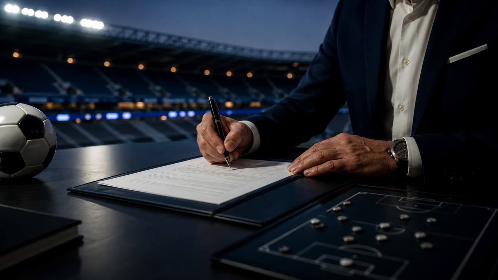 Presidente di un club mentre firma un contratto pluriennale